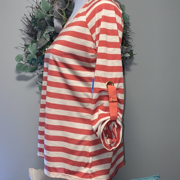 Kate Parks lightweight vee neck long sleeve horizontal striped tee rust PL NWT - Picture 3 of 13